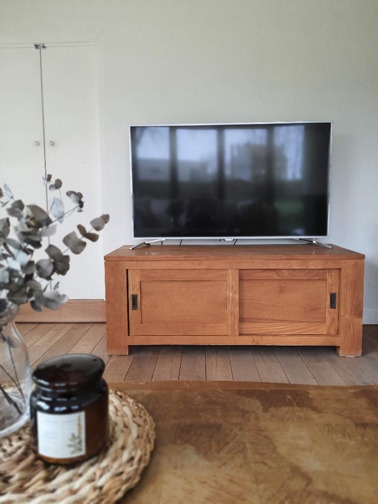 ZWARE TEAKEN KAST - 450,- euro, Ophalen, Gebruikt, 100 tot 150 cm, Teakhout