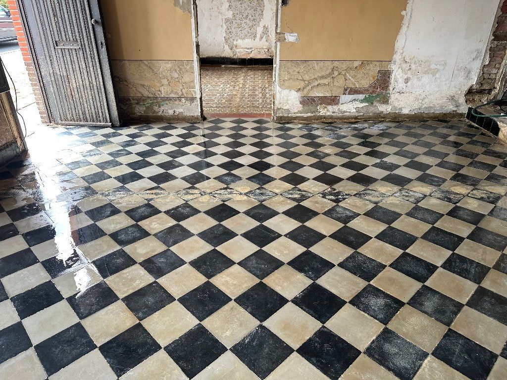 Antieke cementtegels met dambordpatroon, Doe-het-zelf en Bouw, Tegels, Ophalen, Overige materialen, Gebruikt, 20 tot 40 cm
