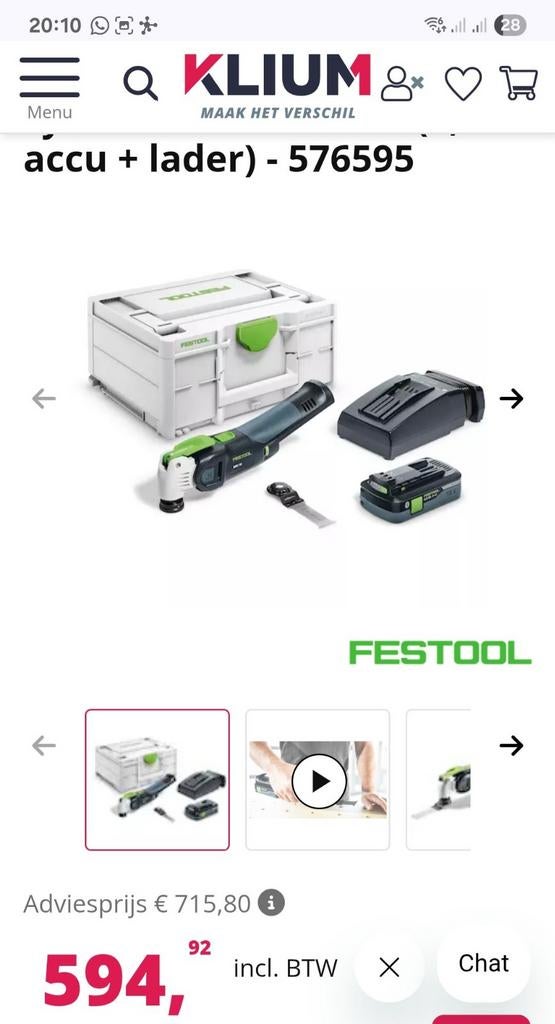 Festool OSC18 multitool met batterij en oplader, Ophalen