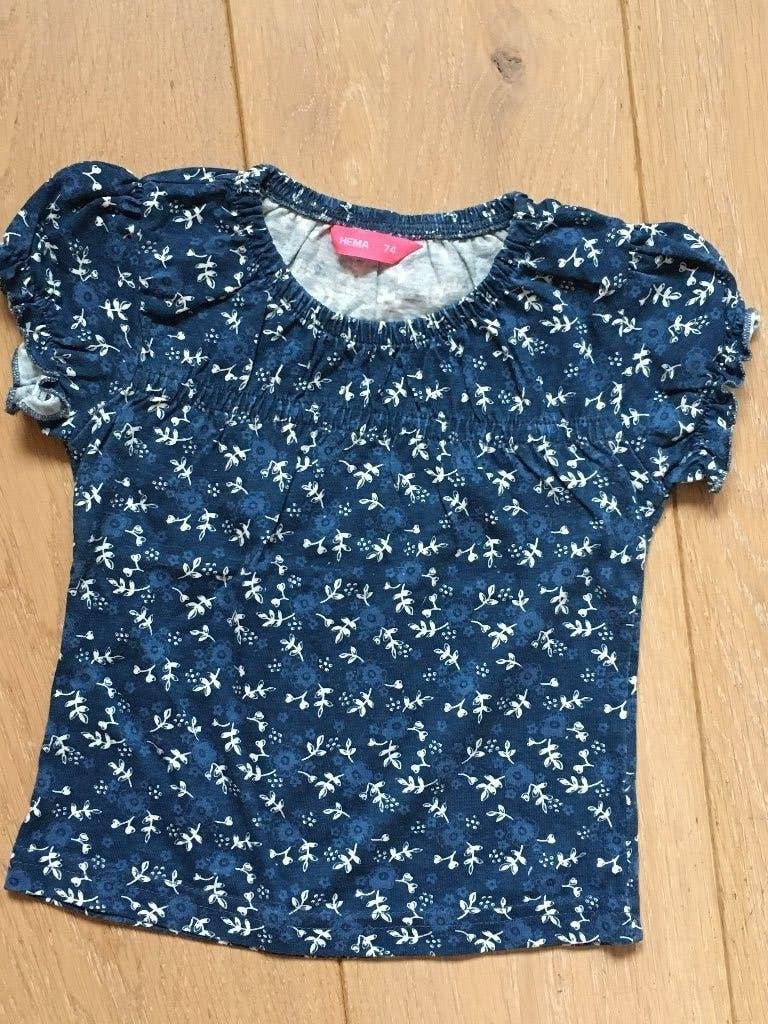 t-shirt of bloesje blauw hema maat 74, Meisje, Ophalen of Verzenden, Zo goed als nieuw, Hema