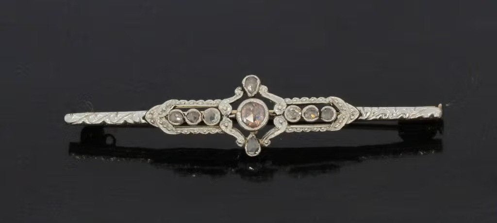 Diamanten fraai antieke broche 14k goud zilver victoriaans, Ophalen of Verzenden, Goud, Broche, Met edelsteen