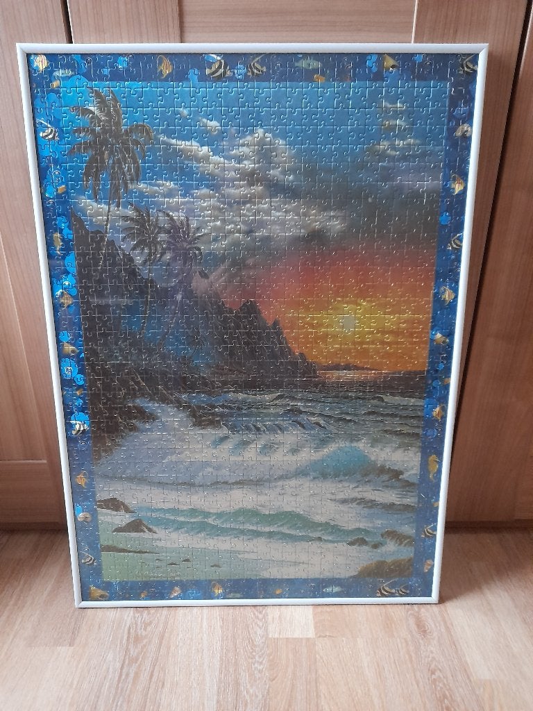 Ingekaderde puzzel, Huis en Inrichting, Ophalen, 71 cm, Achter glas, Meerkleurig