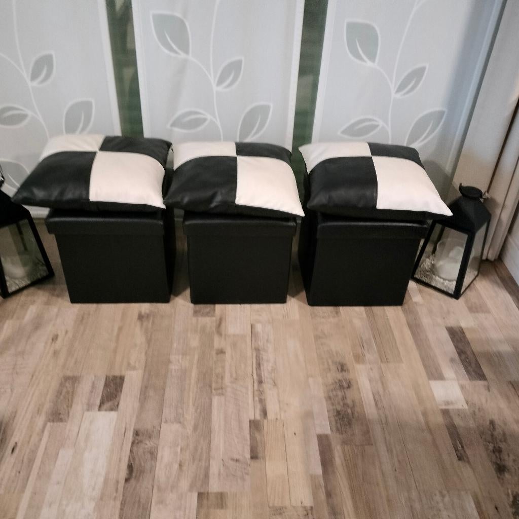 3 x pouf de rangement, Enlèvement, Utilisé, Cuir, Moins de 50 cm