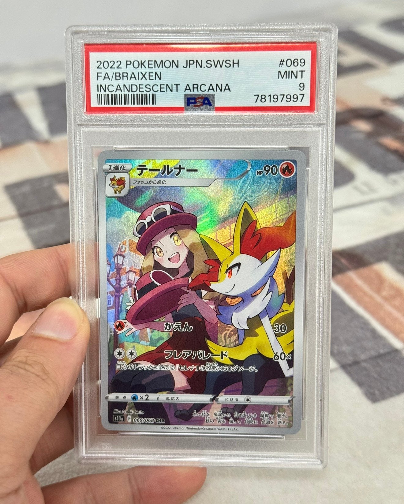 Pokémon JPN FA braixen à incandescence Arcana PSA 9 069 2022, Enlèvement ou Envoi, Comme neuf, Cartes en vrac, Foil