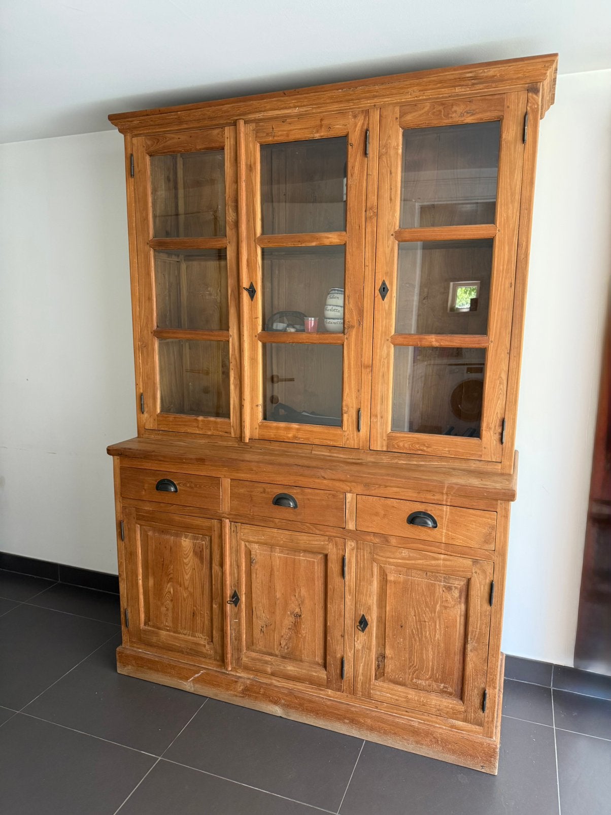 Vitrinekast in teak, Huis en Inrichting, Ophalen, 200 cm of meer, Teakhout, Zo goed als nieuw
