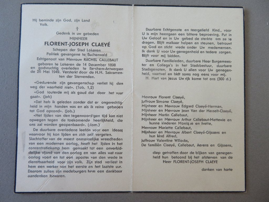 F.J. Claeyé Schepen Lokeren gevangene Buchenwald WO2, Verzenden, Overige soorten, Overige typen