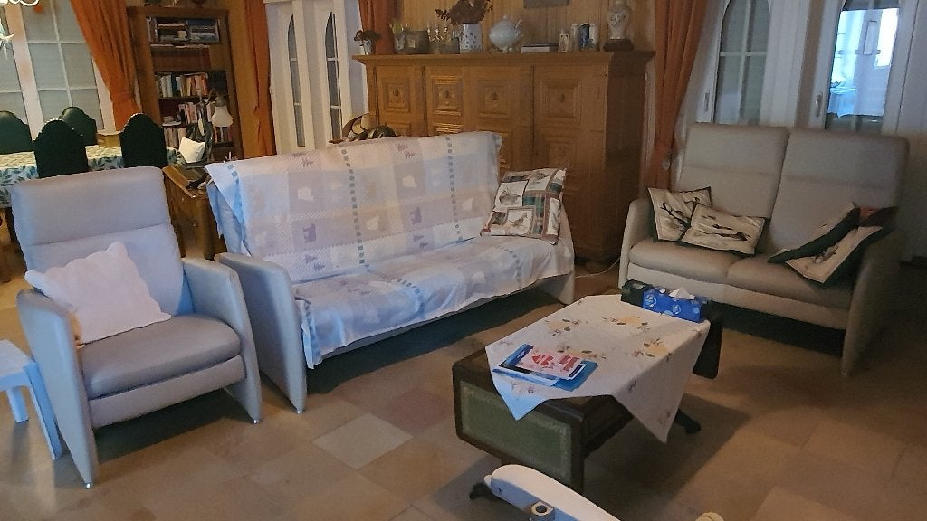 Volledig lederen salon met relax -  3 zit + 2 zit + fauteuil, Huis en Inrichting, Ophalen, Zo goed als nieuw, Vierpersoons of meer