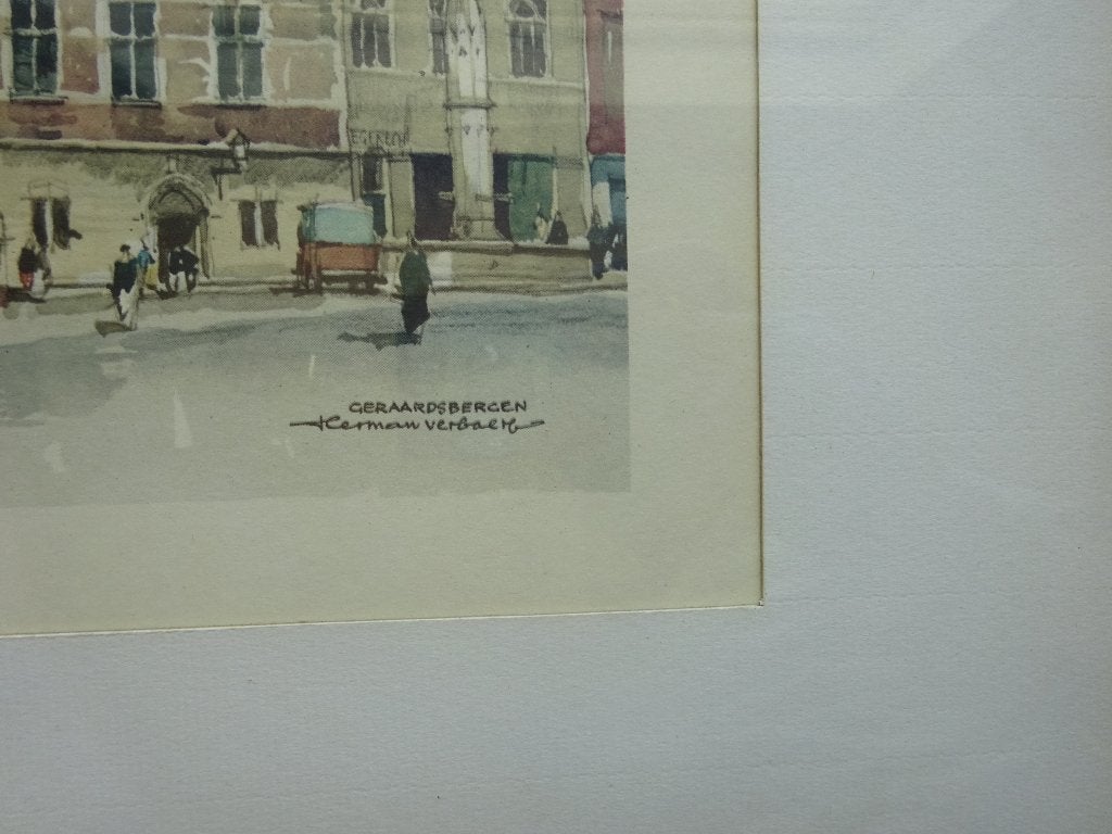 Geraardsbergen, prent door Herman Verbaere, Antiek en Kunst, Kunst | Etsen en Gravures, Ophalen, Ingelijst
