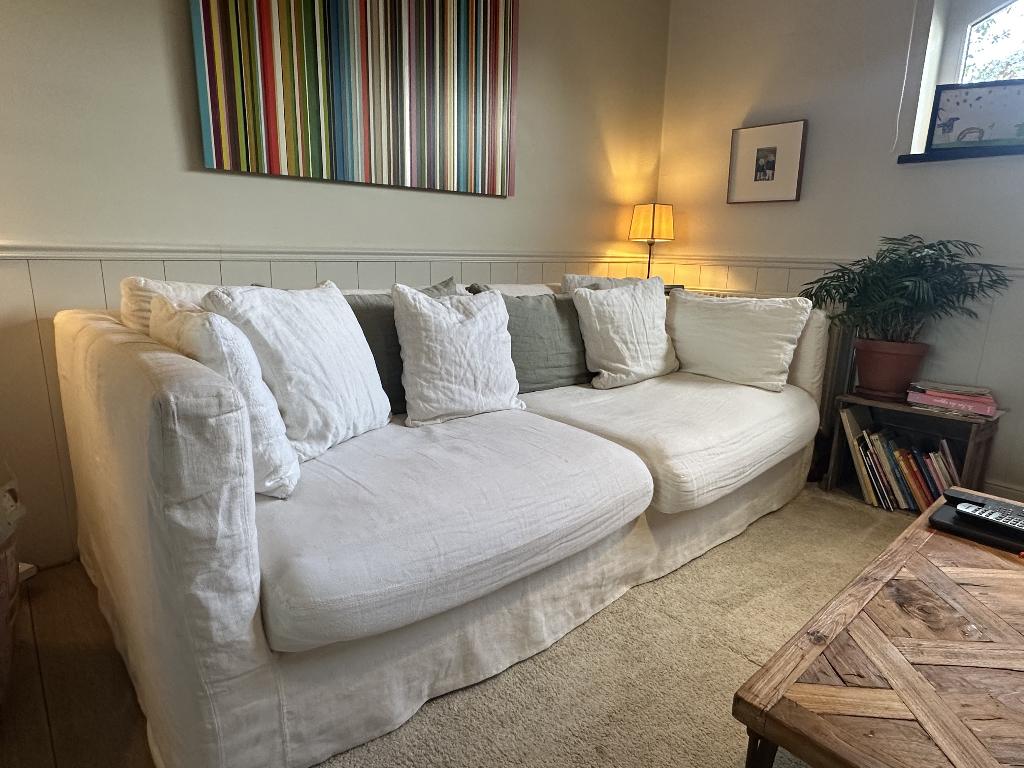 Canapé Home Spirit blanc écru en lin – très bon état, Huis en Inrichting, Zetels | Zetels, Ophalen, Intemporel, 100 tot 125 cm