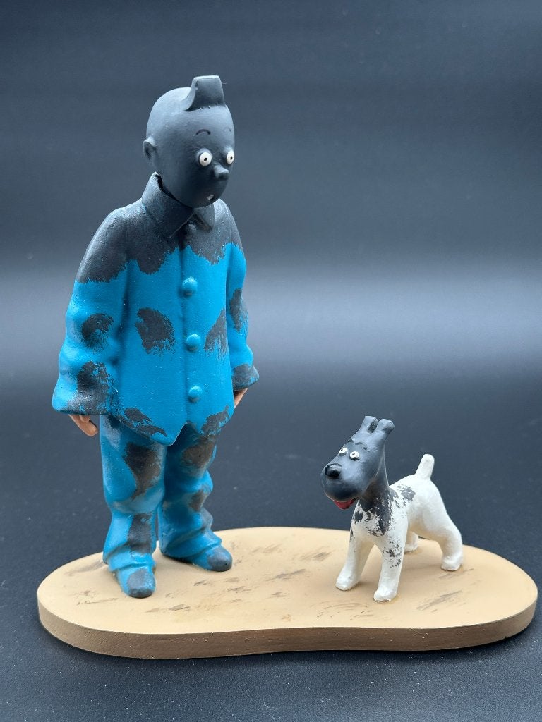 Statue de Tintin et Bobbie (en pijama sous l'huile), Collections, Enlèvement ou Envoi, Tintin, Comme neuf, Statue ou Figurine