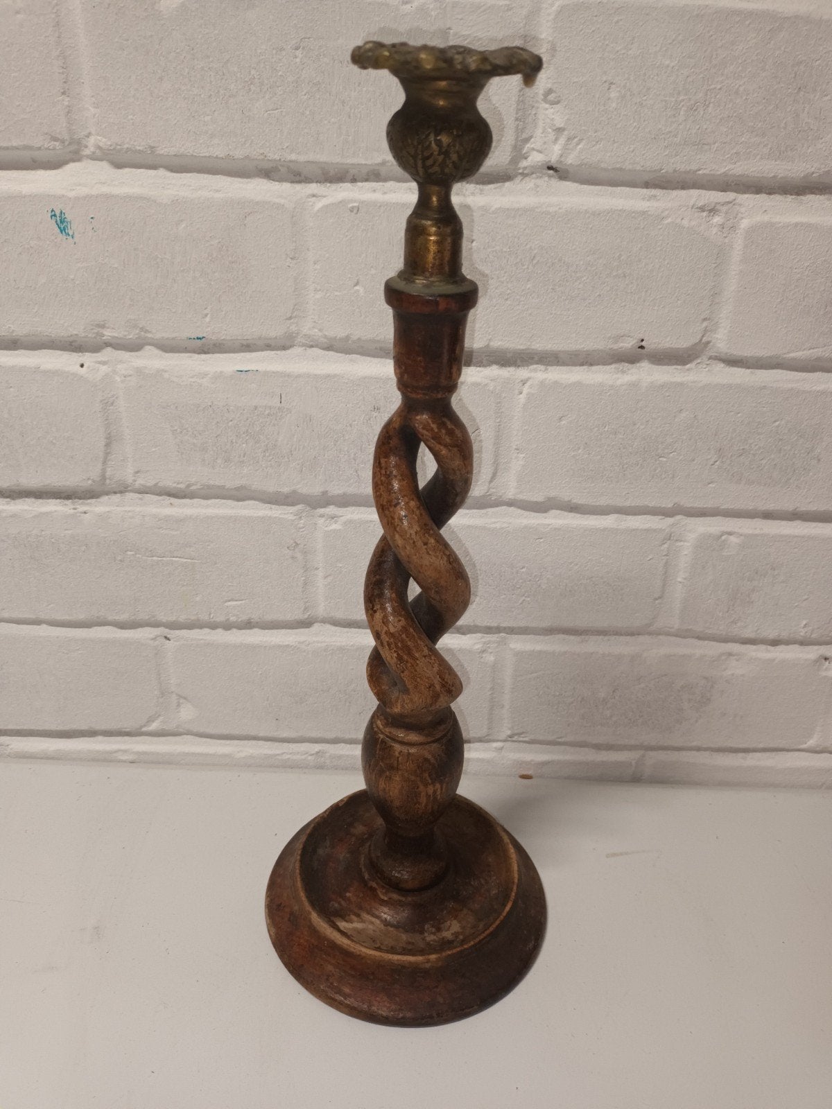 Antieke houten 'Barley Twist' kandelaar - 36 cm, Enlèvement ou Envoi