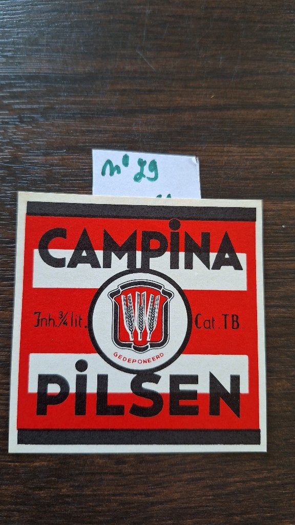 etiket Campina pilsen (nr29), Ophalen, Zo goed als nieuw, Overige typen, Overige merken