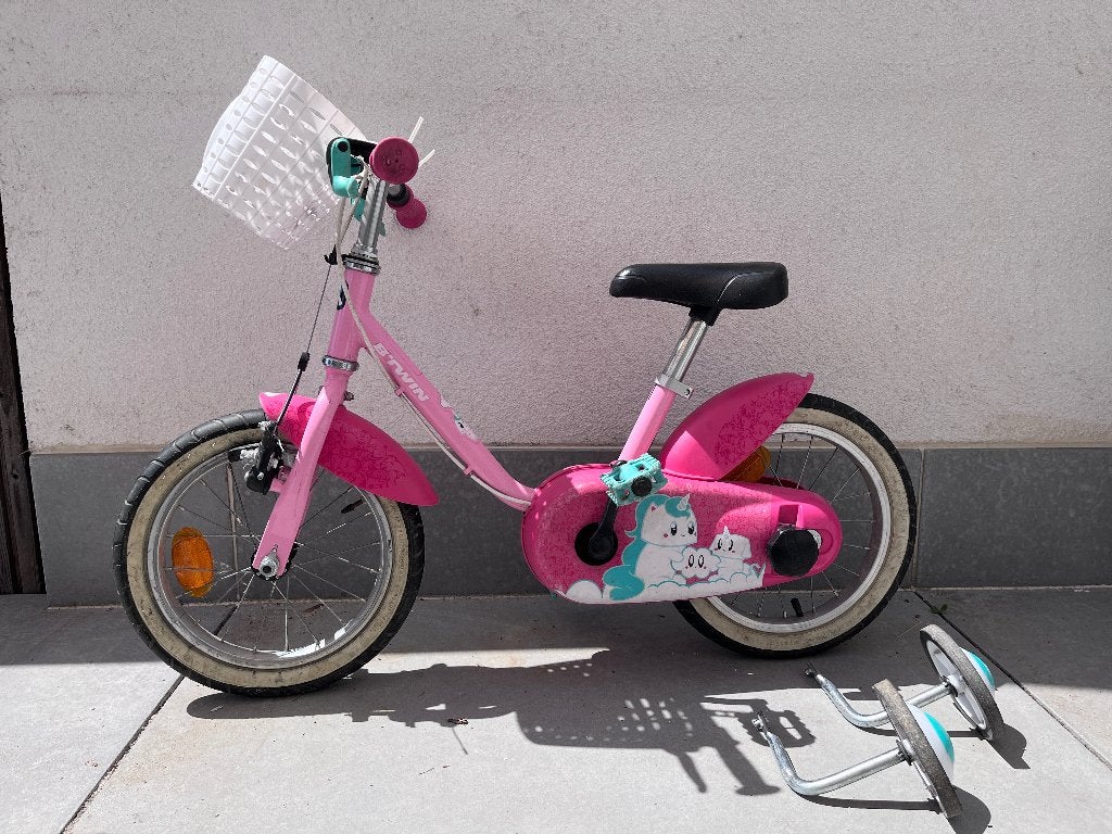 B'TWIN Kinderfiets 14 inch met zijwieltjes, Ophalen, Gebruikt, Velgrem, Minder dan 16 inch