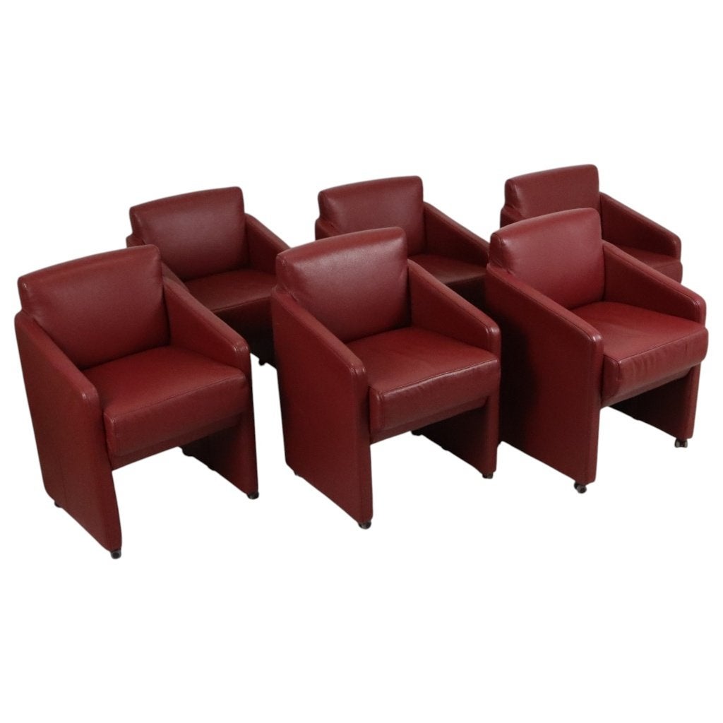 Vintage Set van 6 Rode Zetels Fauteuils Kunstleder, Ophalen, Kunststof, Gebruikt, Nvta