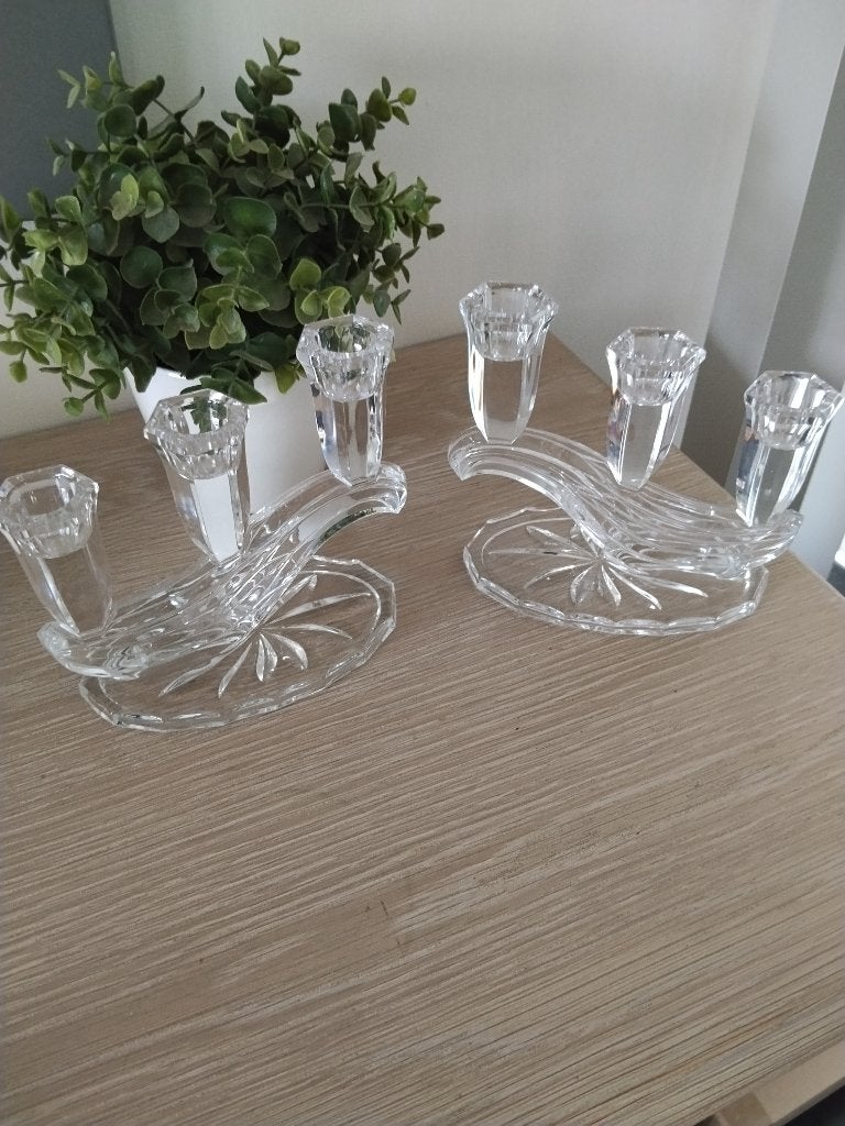 2 vintage glazen kandelaars, Antiek en Kunst, Ophalen of Verzenden, Glas