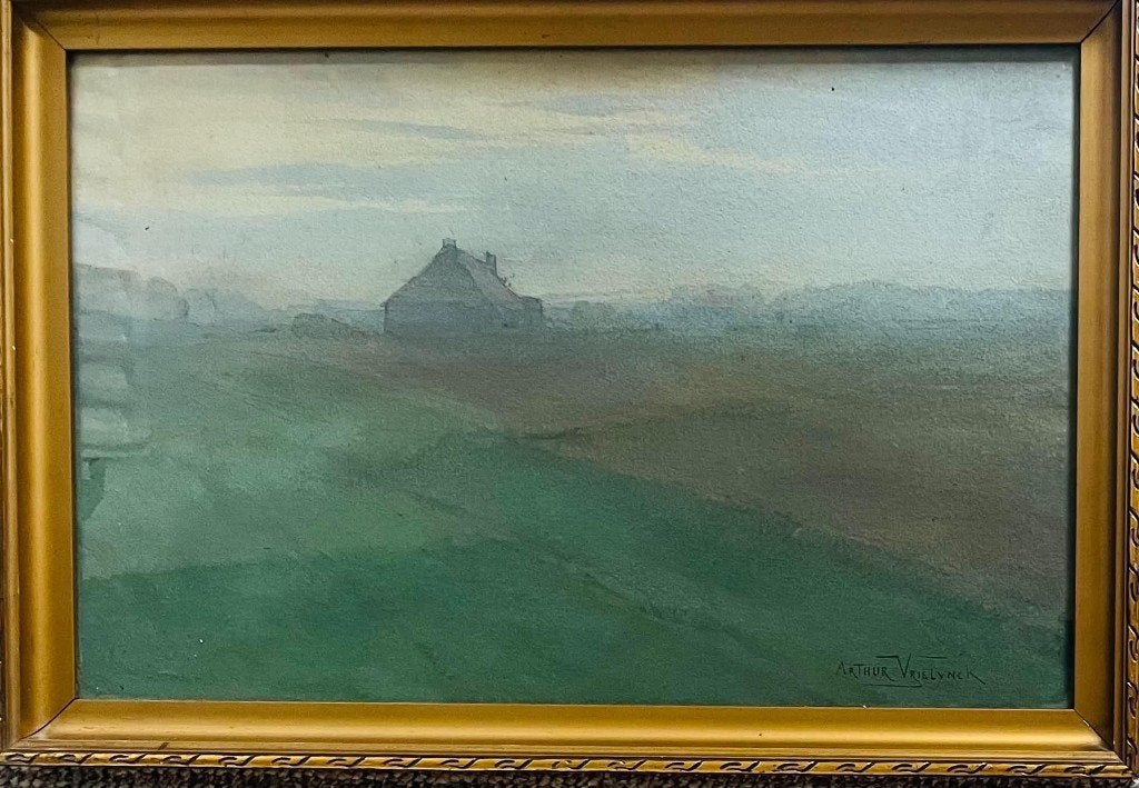 Peinture d'Arthur Vrielynck (1877-1918), Enlèvement, Sous verre, Aquarelle