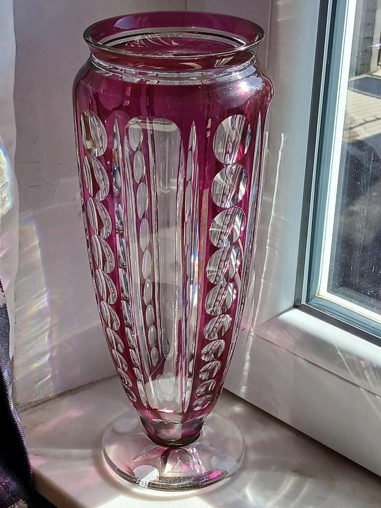 VASE MAUVE FLORANCE JS VAL SAINT LAMBERT 1926, Antiquités & Art, Enlèvement ou Envoi