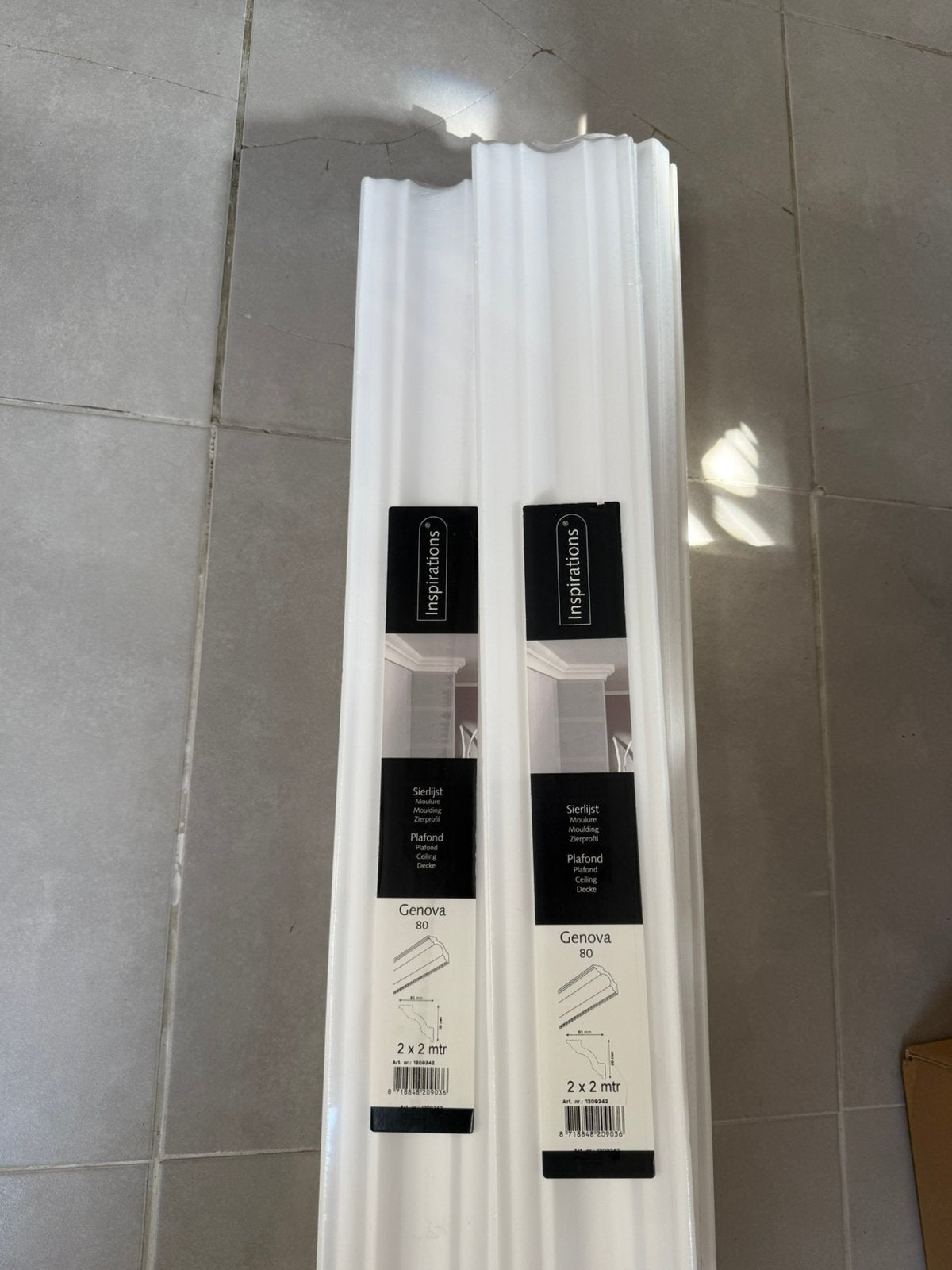 8x Inspirations Genova 80 plafond sierlijst 2 meter, Doe-het-zelf en Bouw, Plinten en Afwerking, Ophalen, Kunststof, 200 tot 250 cm