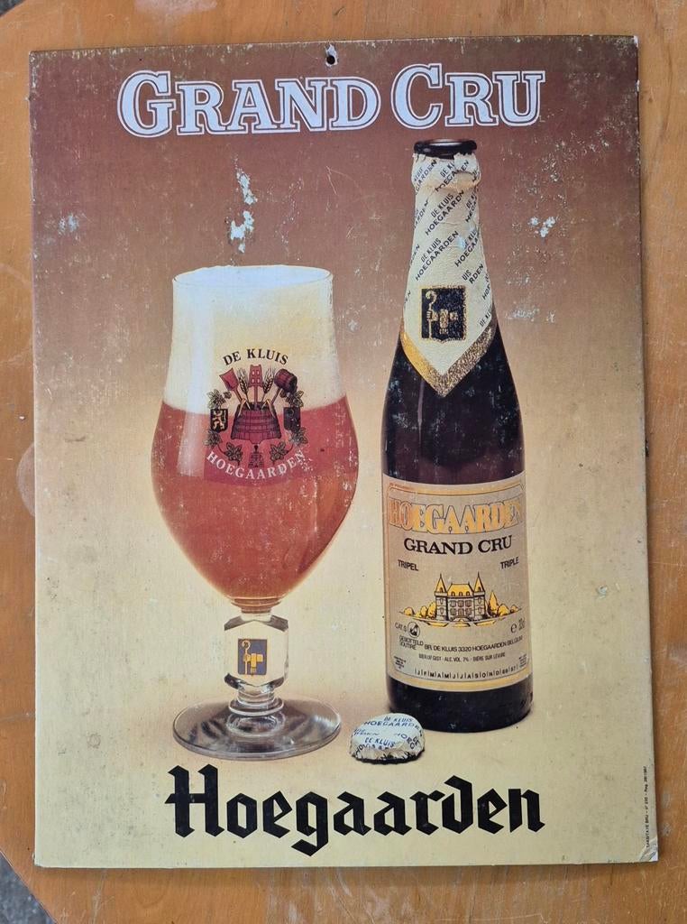 Panneau publicitaire Hoegaarden Grand Cru 1987., Enlèvement ou Envoi, Utilisé, Panneau, Plaque ou Plaquette publicitaire, Autres marques