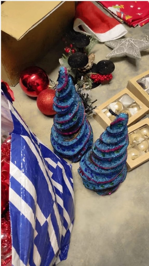Partij kerstversiering - ballen, lichtjes, krans, boompjes, Ophalen, Zo goed als nieuw