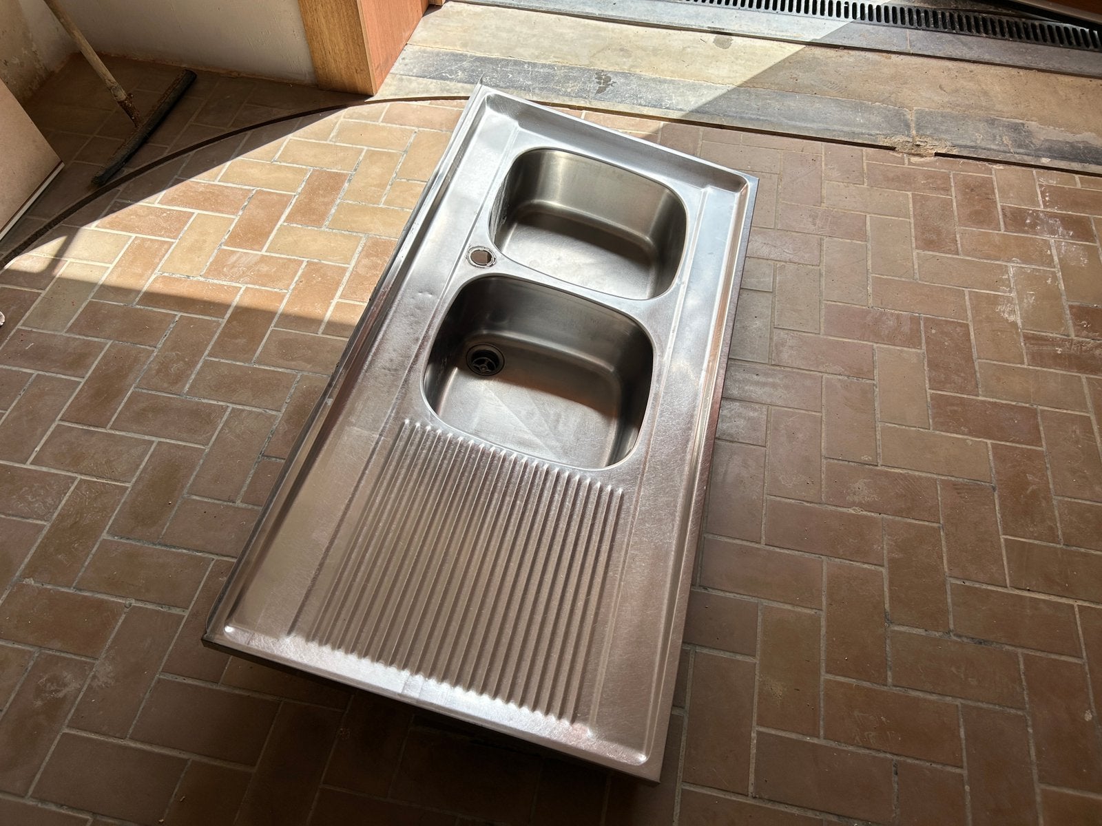 Dubbele spoelbak inox - Franke, Moins de 100 cm, 100 à 150 cm, Enlèvement, Utilisé