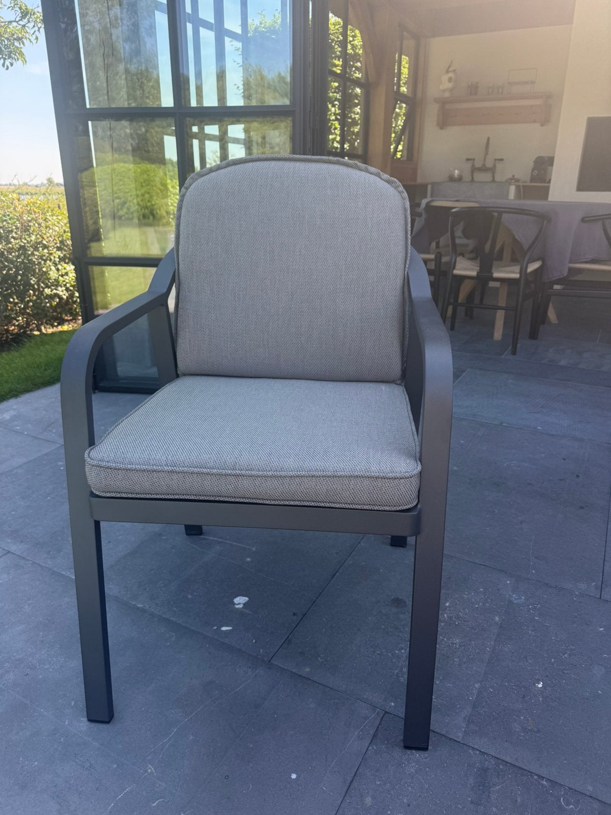 Luxe tuinstoel antraciet met rope & kussens, Tuin en Terras, Tuinstoelen, Ophalen, Zo goed als nieuw