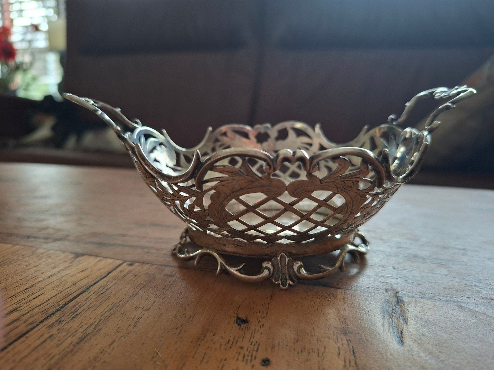 Antieke Zilveren bonbonschaaltje met Handvatten, Antiek en Kunst, Ophalen of Verzenden, Zilver