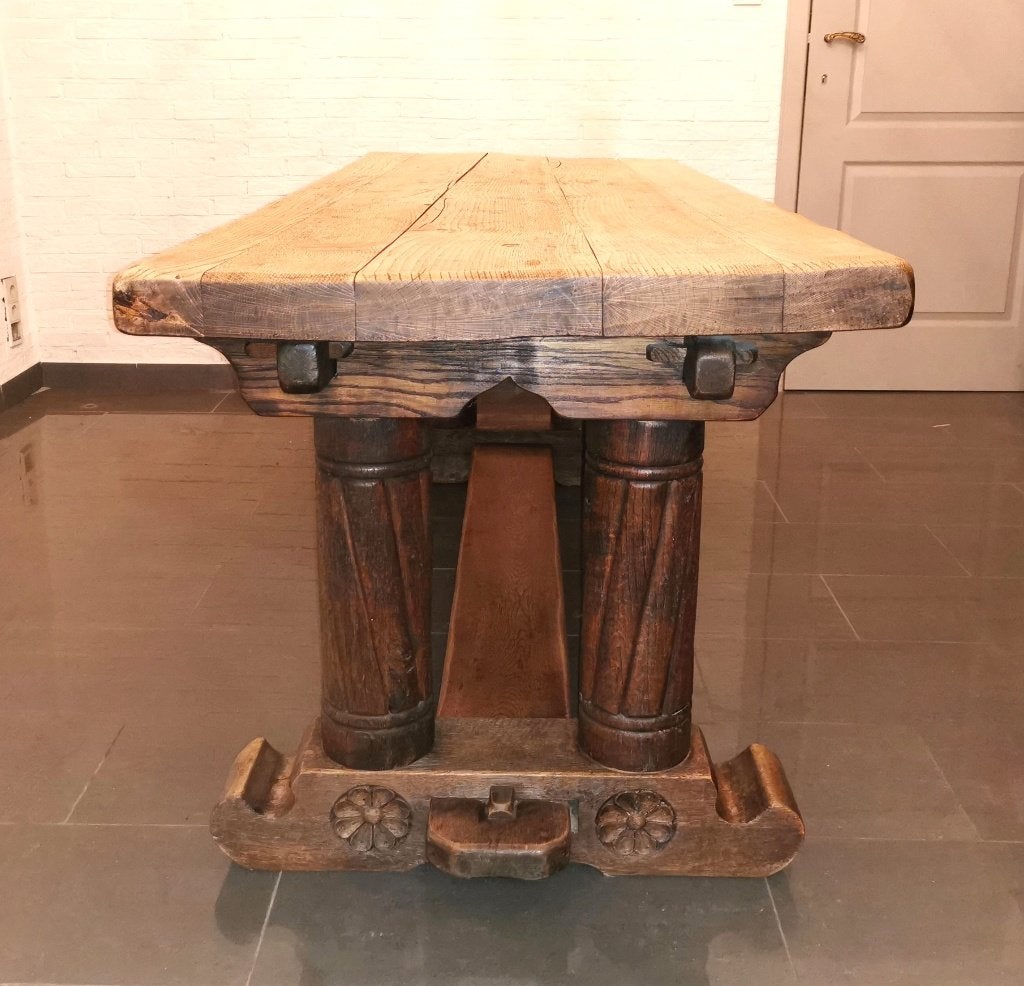 Unieke kloostertafel in zware eik 200 x 77 H 77 dikte blad 7, Antiek en Kunst, Ophalen