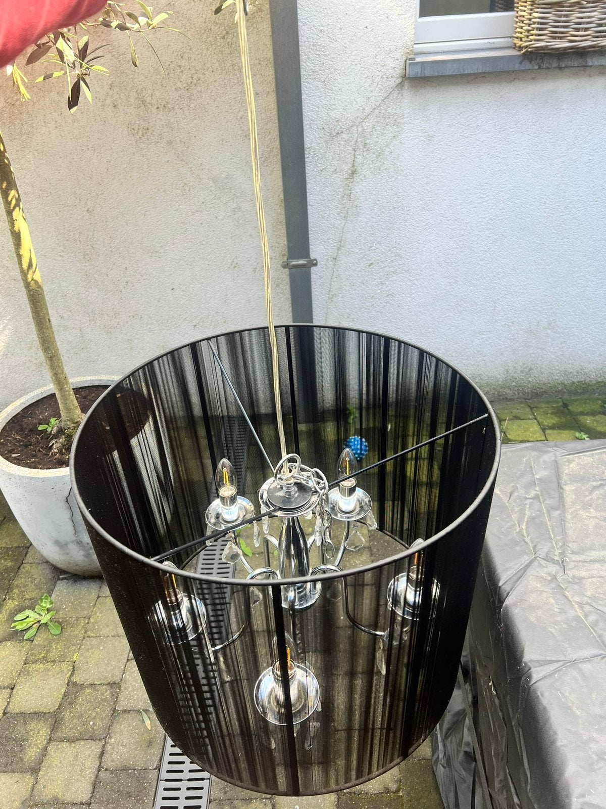 Hang luster zwart, Huis en Inrichting, Lampen | Kroonluchters, Ophalen, Gebruikt, Stof