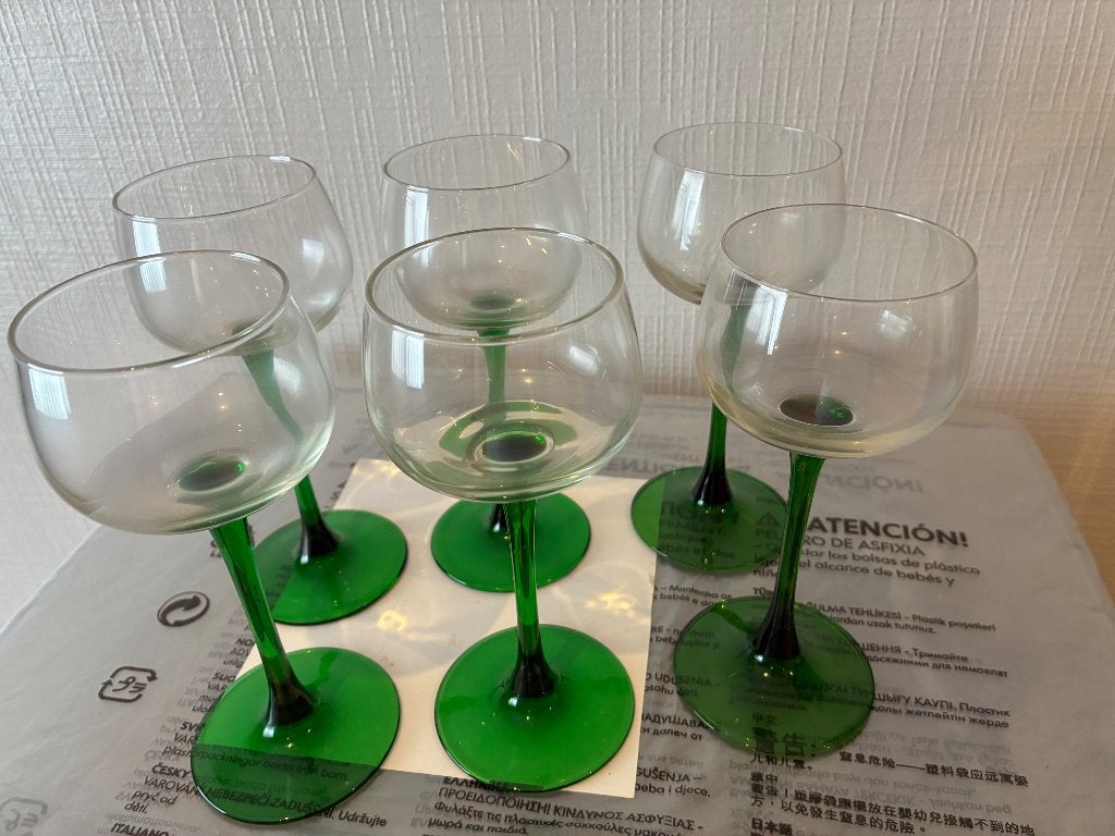 Vintage 6 wijnglazen met Groene Voet- Elzas/Roemer, Ophalen of Verzenden, Nieuw, Overige typen