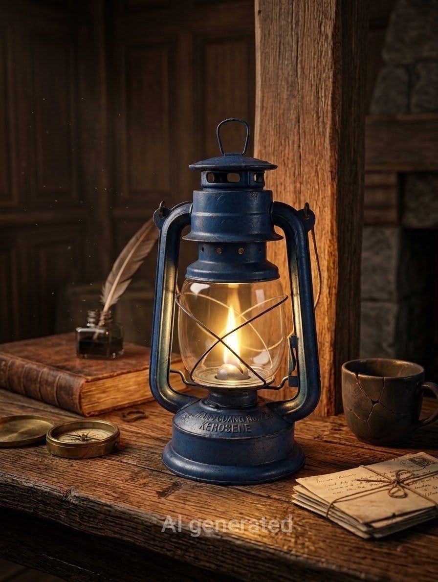 Lampe vintage Blue Storm Wang Guang n 225 — Lampe au kérosè, Antiquités & Art, Enlèvement ou Envoi