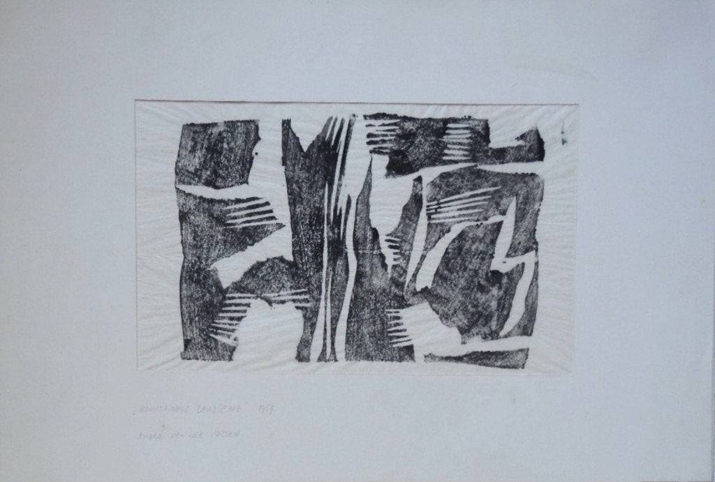 André van der Vossen linosnede "Mountainous Landscape", 1959, Ophalen, Minder dan 50 cm, Gebruikt, Oorspronkelijke maker