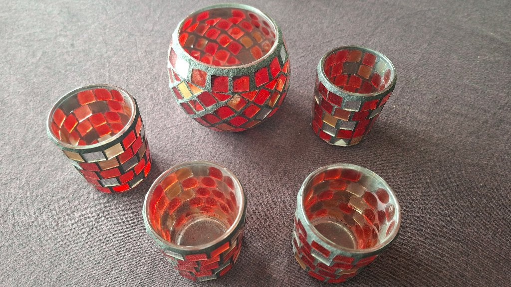 5 photophores en mosaïque - belles couleurs, Enlèvement ou Envoi, Comme neuf, Rouge, Chandelier