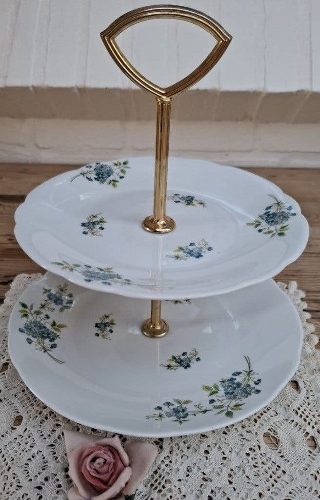 Vintage Franse etagere, blauwe bloemetjes, Hirondelle Mehun, Ophalen of Verzenden