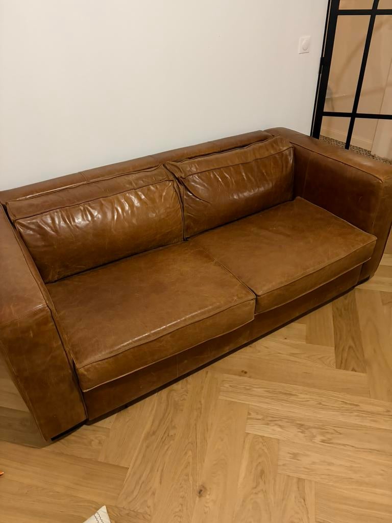Canape cuir convertible, Maison & Meubles, Enlèvement, Comme neuf, Cuir