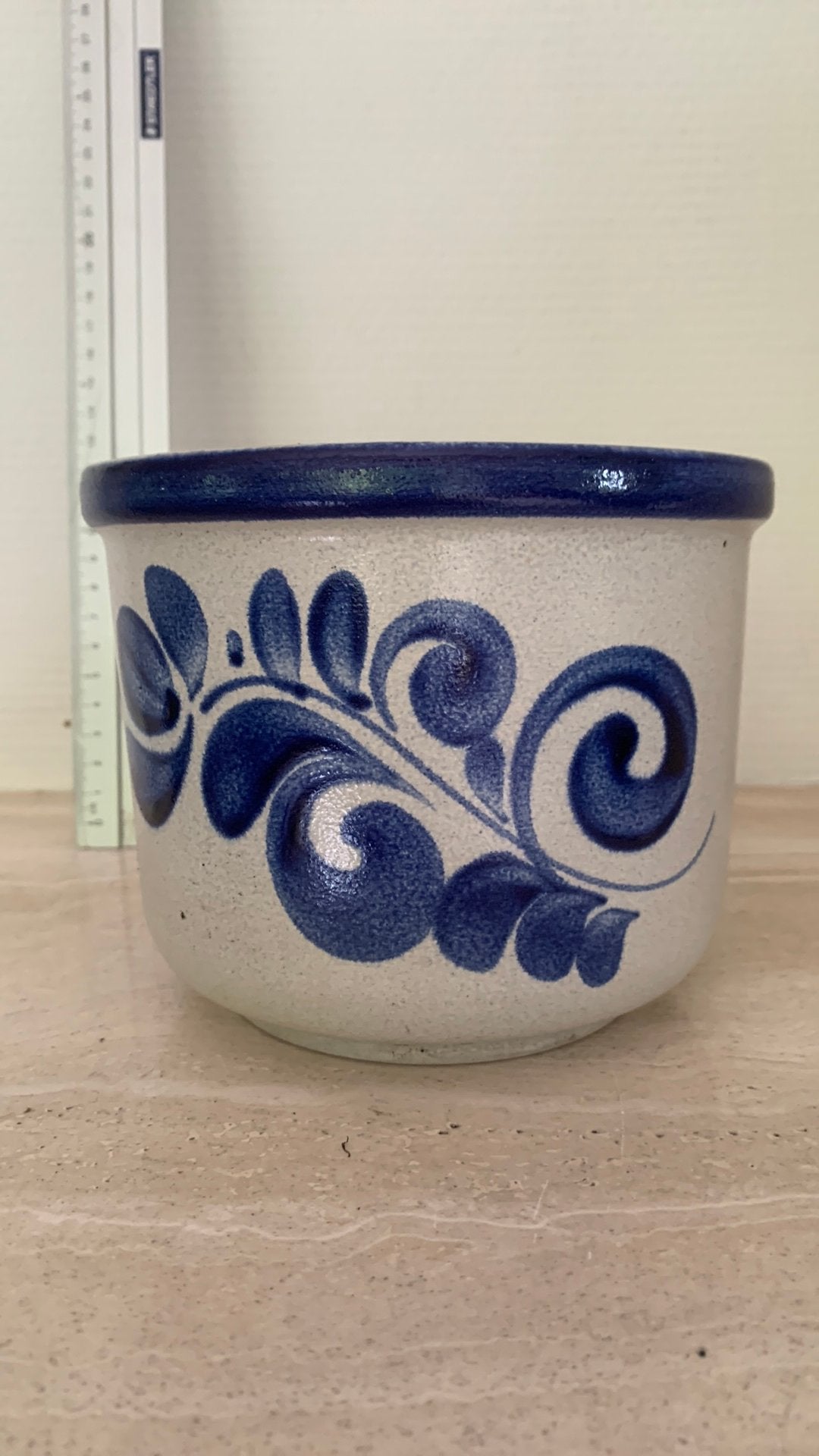 Vintage bloempot Keulse kobaltblauw bloem- en varenmotief., Tuin en Terras, Ophalen, Zo goed als nieuw