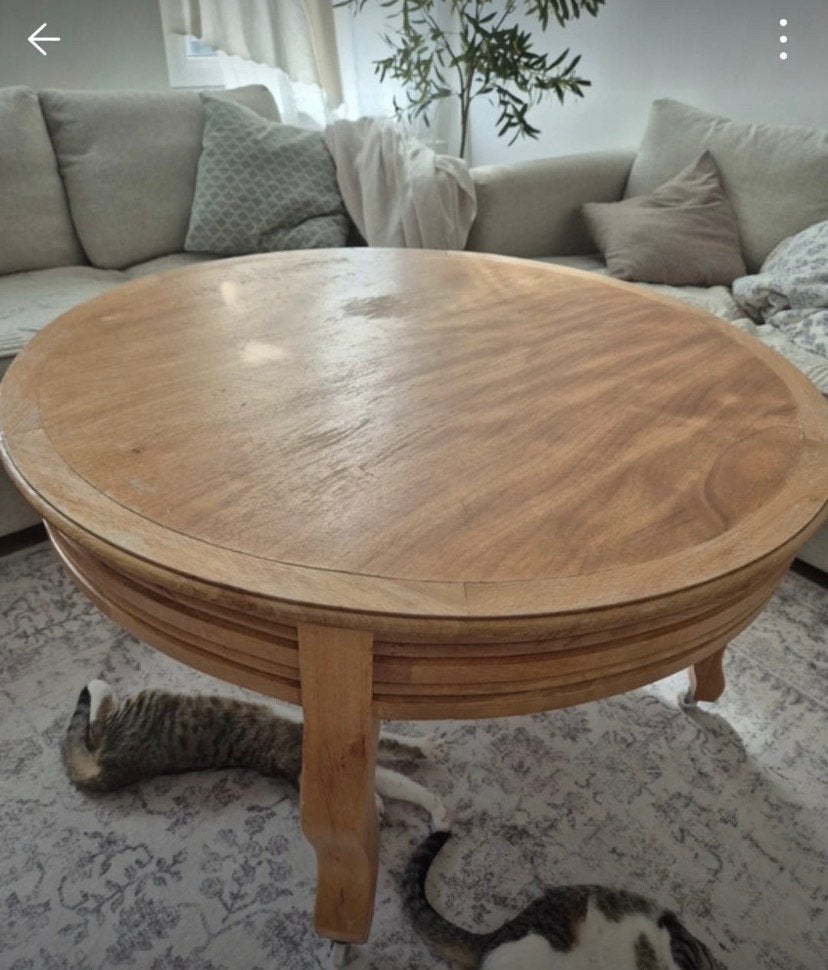 Table ronde en bois sur roulettes, Maison & Meubles, Enlèvement, Utilisé