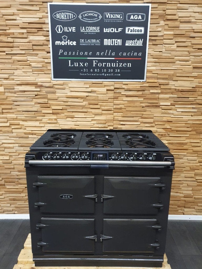 🔥AGA SIX FOUR Fornuis 100cm bruin/ Mocca 4 elektrisch ovens, Gaz, Classe énergétique A ou plus économe, Comme neuf, Enlèvement