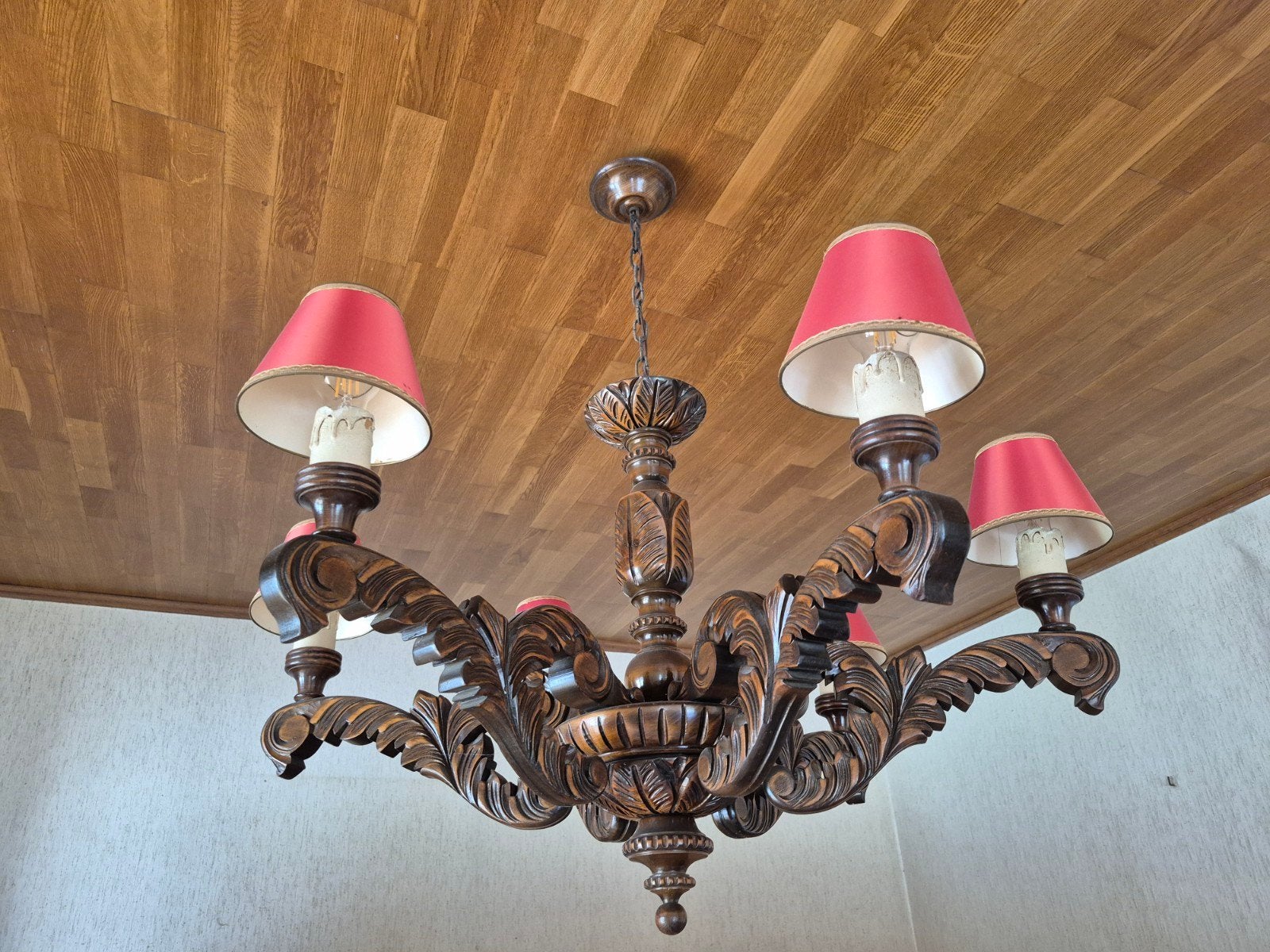 Lustre en bois sculpté à la main baroque-1950/1970 Vintage, Enlèvement, Comme neuf, Bois, Barok, landelijk