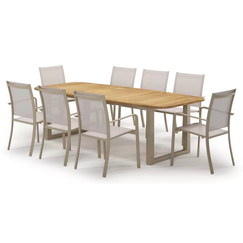 Livo tuinset beige aluminium en teak met 8 Calobra stoelen, Tuin en Terras, Ophalen, 8 zitplaatsen, Tuinset, Nieuw
