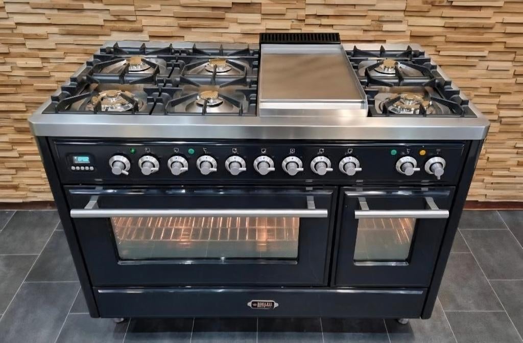 🔥Luxe Fornuis Boretti Majestic 120cm zwart Frytop 7 pits, Ophalen, 60 cm of meer, Zo goed als nieuw, Energieklasse A of zuiniger