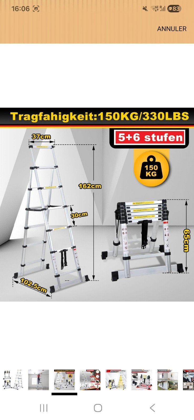 échelle télescopique, Doe-het-zelf en Bouw, Ophalen, Ladder