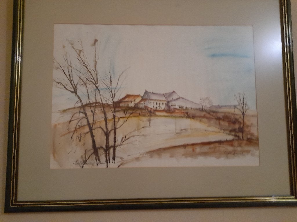 aquarelle signée Gisèle Henrard, Antiquités & Art, Aquarelle, Signé, Paysage, Enlèvement