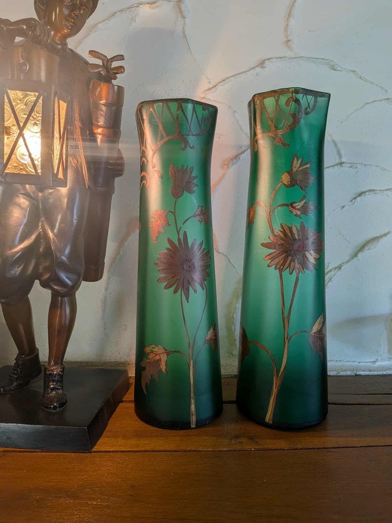 Paar grote opaline vazen in art nouveau stijl, Antiek en Kunst, Ophalen