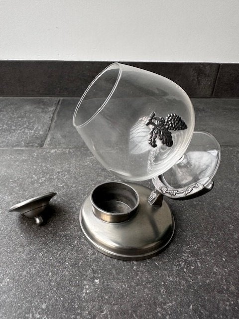 Cognacglas met tinnen verwarmer, Antiek en Kunst, Curiosa en Brocante, Ophalen of Verzenden
