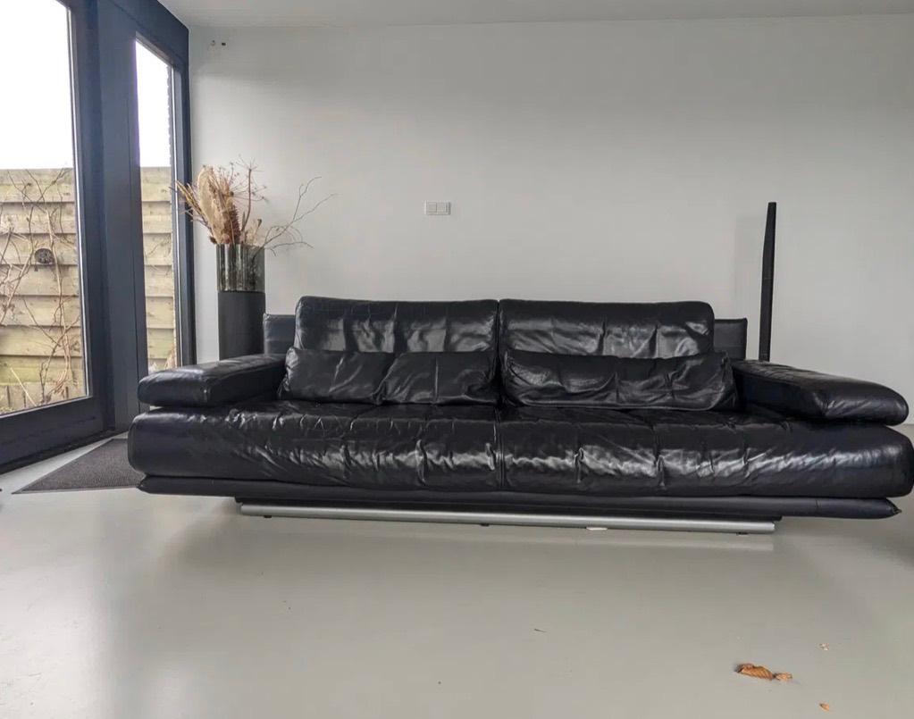 Rolf Benz 6500 - Zwart leren zetel / sofa, 200 à 250 cm, Banc droit, Enlèvement, Utilisé