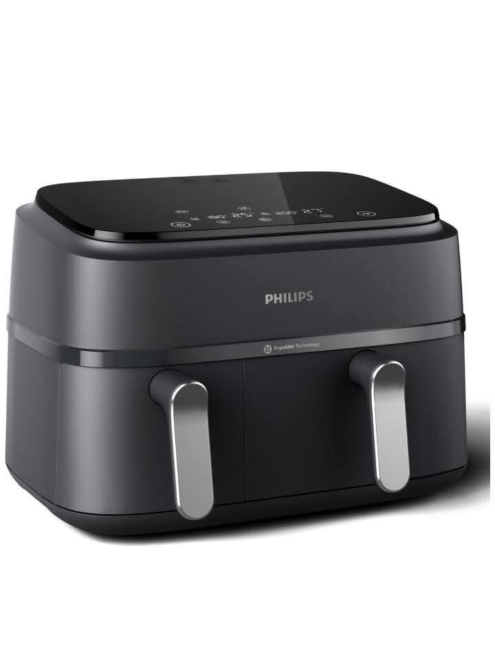 Zwart/Zilver Philips 3000 Series Dual Airfryer.., Elektronische apparatuur, Airfryers, Zo goed als nieuw, Airfryer, 1500 gram of meer