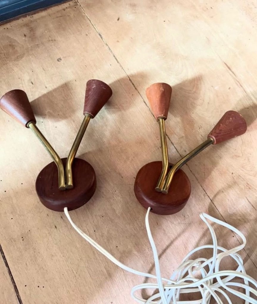 Set midcentury palissander wandlampen, Huis en Inrichting, Ophalen of Verzenden, Hout