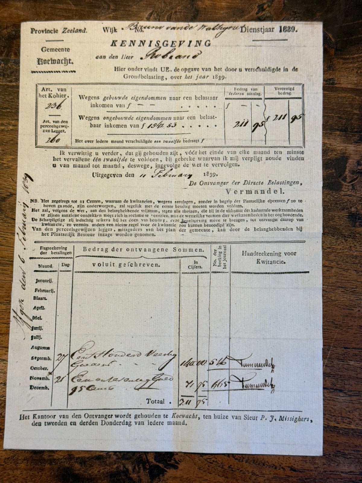 Documents originaux 1838—1840 Zélande — polders, Enlèvement ou Envoi