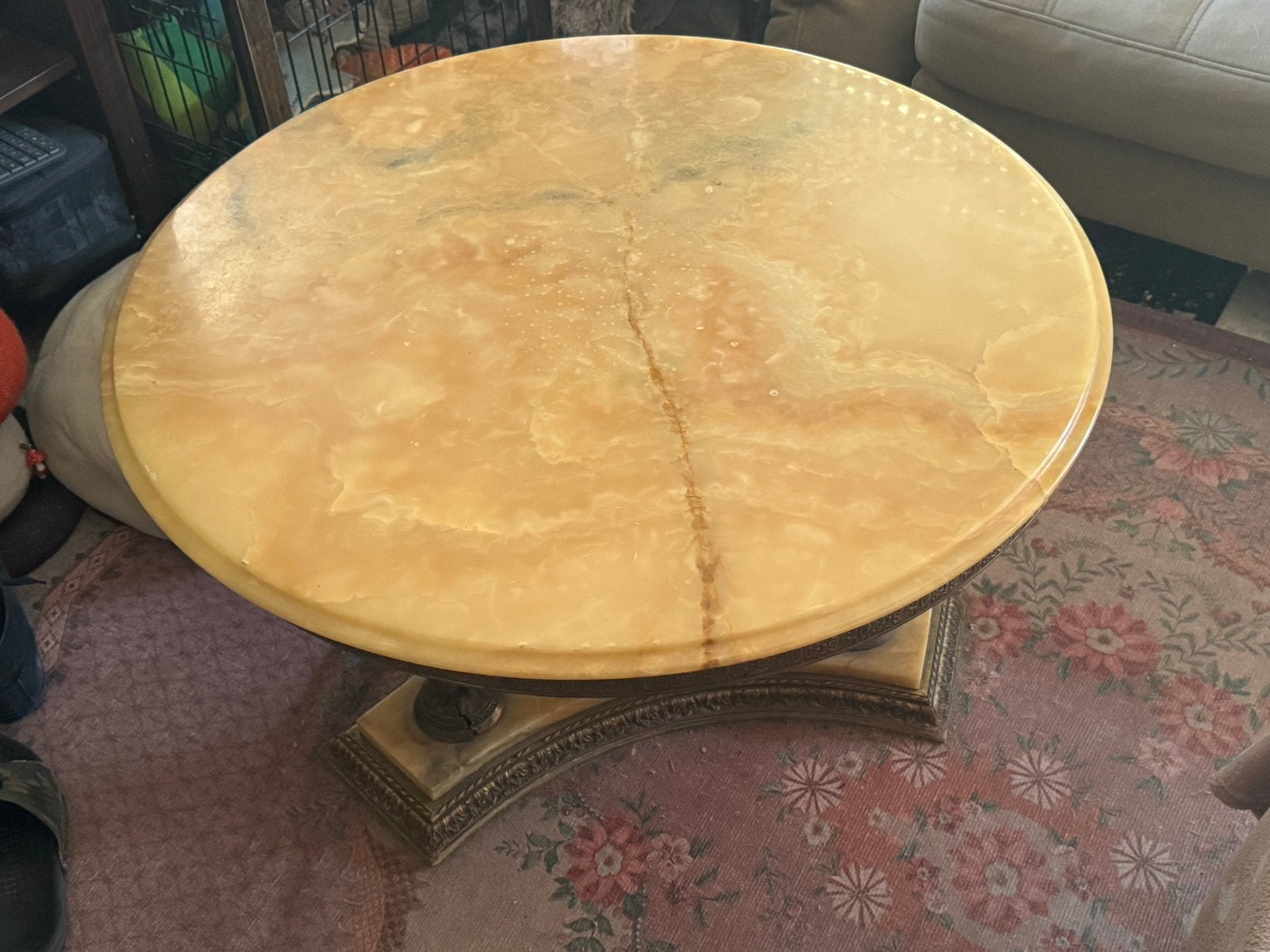 Vintage salontafel met natuurstenen blad, Ophalen
